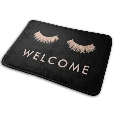 Custom Eyelashes Welcome Rubber Backed Mat Absorbent Resist Dirt Entrance Rug Outdoor Welcome Mat