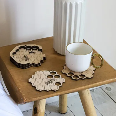Laser Cut Honeycomb Coasters Custom Shaped Wooden Coasters Handmade Wooden Coasters