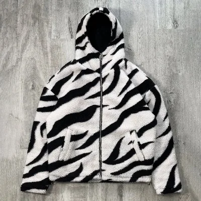 Custom Logo Wholesale Full Face Zip up Jacket High Quality Fluzzy Thick Blank Heavyweight Winter Fleece Mask Sherpa Hoodies