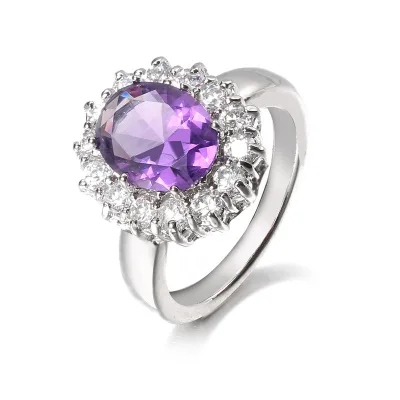 Customized European and American Fashion Blue Zircon Inlaid Ring Women's Platinum Plated Ring, Four-color Jewelry Ring