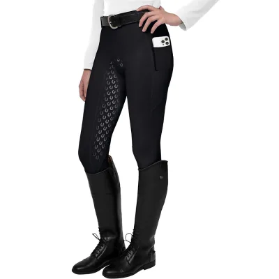 Women's Equestrian Pants High Elastic Tights with 2 Pickets Silicone Moisture-Absorbing Quick-Drying Breeches for Horse Riding