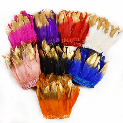White Gold Goose Feathers Dyed Trims Fringes Ribbons Dress Decorative,Factory Direct Sales