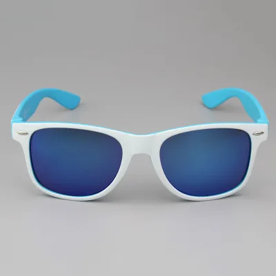 Unisex Cheap Two Tone White Light Blue Square Sunglasses Recycled PC Frame UV400 CE Certified Custom Logo Promotional Sunglasses
