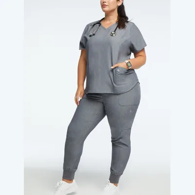 Custom Plus Size Short Sleeve V-neck Nurse Scrub Sets