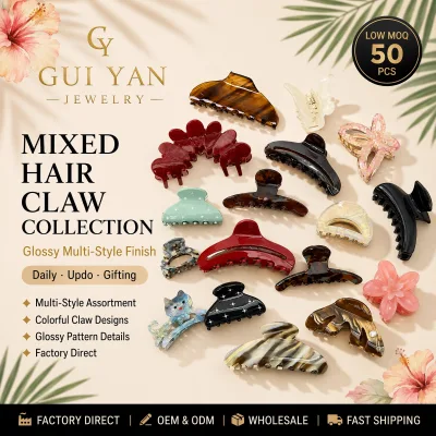 Acetate Large Shark Hair Claw Hairpin with Geometric Design Daily Use Women's Fashion Hair Accessories GUIYAN ZG-1857