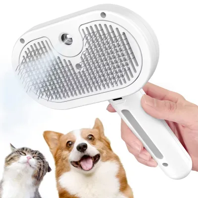 Steam Cat Brush 3 in 1 Steamy Pet Hair Removal Comb Brush Self Cleaning Anti-Static Effective Hair Removal Cat Grooming Brush