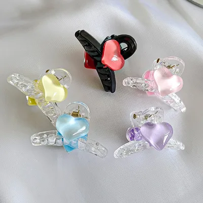 Ins Ins Hot Selling Heart Shaped Hair Claw Clips Glitter Elegant Plastic Resin Non-Slip Hair Accessories for Women Girls Hair Clips