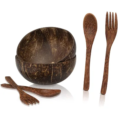 Vietnam Eco Natural Organic Coconut Salad Bowl and Wooden Spoon Set