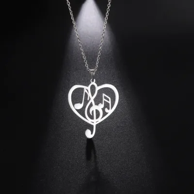 Heart Music Symbol Pendant Necklace for Women Fashion Charm Necklace Stainless Steel Jewelry Birthday Gift for Her