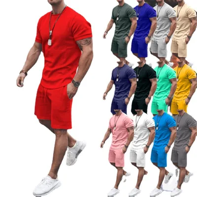 High Quality Wholesale Unisex USA Size Crew Neck Tshirt Suits Custom Printing logo Two Piece T Shirt and Shorts Set