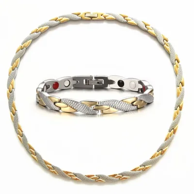 Latest Fashion Dragon Scale Stainless Steel Necklace and Bracelet Set Simple High Grade Gold Plated Jewelry
