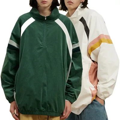Custom Casual Loose Stand Collar Outdoor Half Zipper Bomber Jacket Men Patchwork Windbreaker
