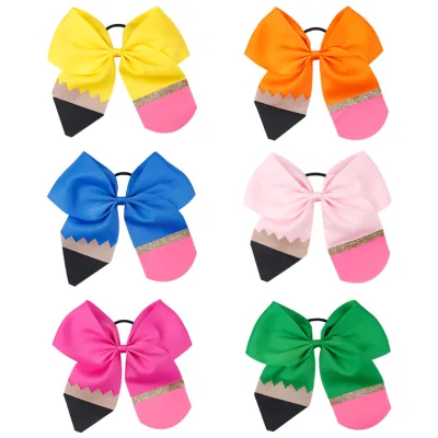 Children Accessories Hair Handmade Mixed Material Solid-color Ribbed 5-inch Pencil-style Floral Hair Tie Bow Student Accessories
