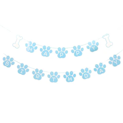 Dog Birthday Party Decoration Yellow Blue Pink Paw Banner Theme Birthday Flag Wall Scene Layout