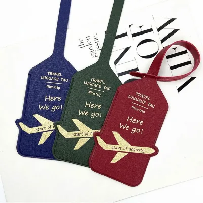 Premium Airplane Pattern Luggage Tag Foldable PU Leather Boarding Identifier Tag Portable Identification Tag for Travel Business