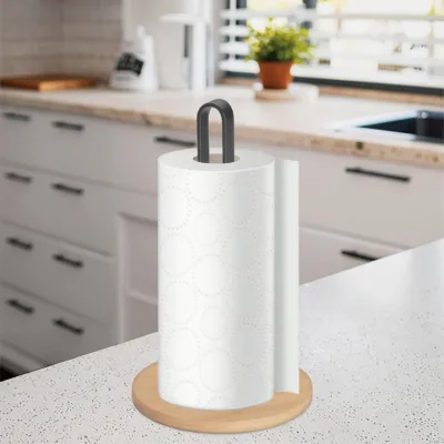 Modern Design Natural Bamboo Roll Paper Towel Holder Kitchen and Bathroom Sets Toilet Napkins Rack Stand for Hotels