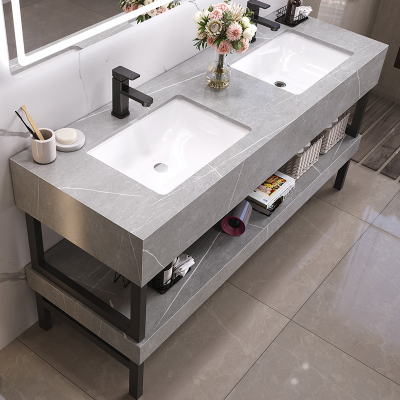 Modern Double Sink Environmental Luxury Sintered Rock Plate Stone Bathroom Vanities