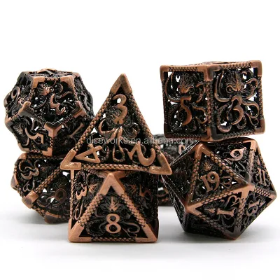 High Quality Wholesale Cthulhu Board Game Dice Octopus Design Hollow Copper Polyhedral Metal