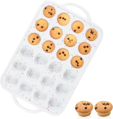 Beige with Rainbow Spots Silicone Muffin Pans Durable Dishwasher Safe BPA Free Silicone Baking Pan for Muffins, Cupcakes