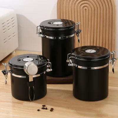 New Arrivals Custom Logo Stainless Steel Airtight Tea Coffee Sugar Canisters Coffee Bean Storage Coffee Canister with Spoons