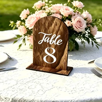 Environmentally Friendly Wooden Wedding Table with Simple Modern Design Semicircle Shape Number Card for Hotel Banquet