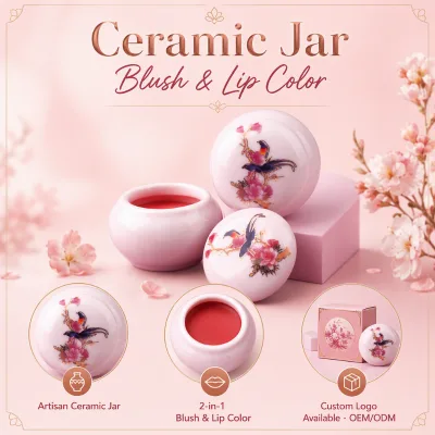 Private Label Mineral 2-in-1 Blush & Lip Color Cream Ceramic Jar Matte Silky Smooth Long Lasting Face Makeup for Women