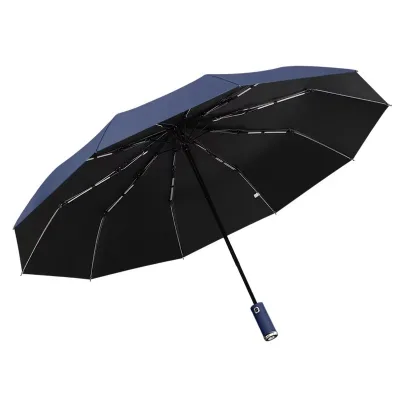 Night LED Flashlight Automatic Umbrella Dual-use Sunny Rainy Days Strong Light Windproof Sunscreen Folding UV Protection