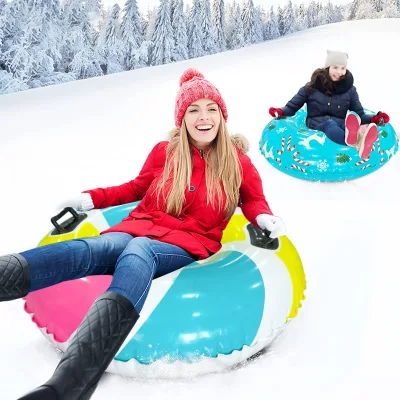 Winter Sports Durable Eco Friendly PVC Snow Ski Ring With Handle Christmas Slide Circle Inflatable Snow Tube Sled for Kids