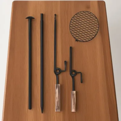 High Quality Wrought Iron Fireplace Tools 4 Pieces Set with Wooden Handle