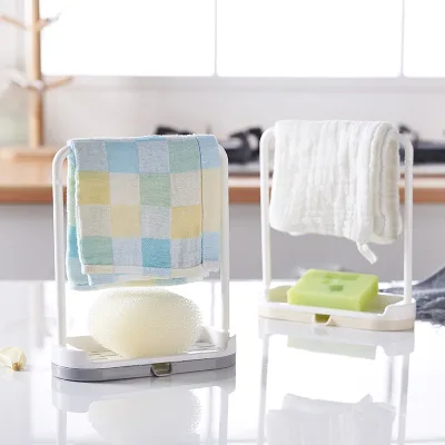 Japanese Style Kitchen Dishcloth Towel Storage Rack with Sponge Drain