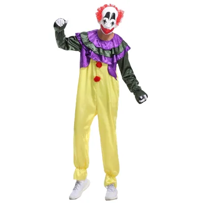 Scary Clown Costume Deluxe Set for Halloween Dress up Party Role Play and Carnival Cosplay