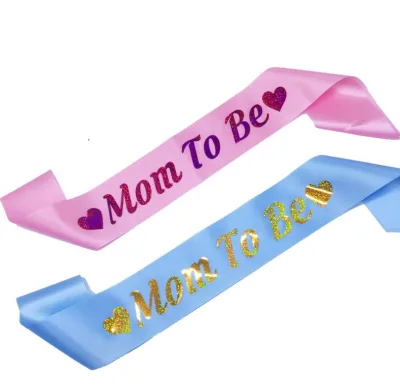 Mom-to-Be Satin Ribbon Sashes with Pink Shoulder Strap for Wedding Mother's Day Party Christmas Gift Baby Shower Decorations