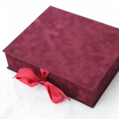 Custom Luxury Velvet Fabric Desk Organizer Box with Satin Ribbon Closure for Wedding Photo Album Storage