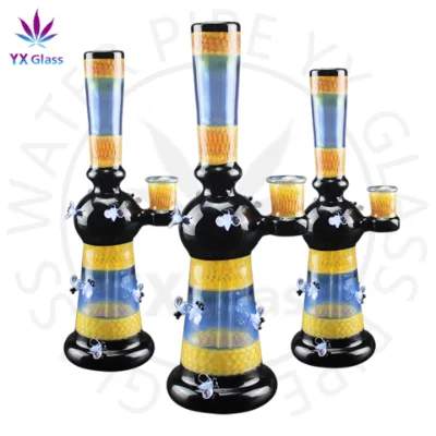 Customized wig wag glass dab rig with bee decoration