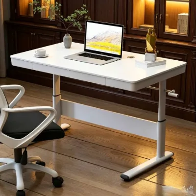 Height Adjustable Sturdy Frame Desk with Storage Drawer, Writing Workstation for Home Office Daily Usage