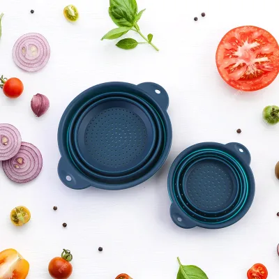 Round Silicone Collapsible Colander Custom Durable Heat Resistant for Outdoor Camping Fruit Draining