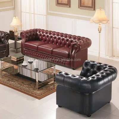 Chesterfield Sofa Modern European Living Room Leather Home Furniture Sofa Set Livingroom Furniture Chinese Genuine Leather