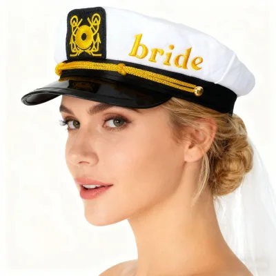 Wholesale Party Decoration Classic White Striped Navy Yacht Captain Hat for Beach Outdoor Use Adjustable Unisex Polyester