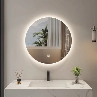 Bathroom led round touch screen mirror with light smart hanging anti-fog cosmetic mirror advanced home bathroom mirror