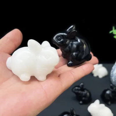 Decorative Rabbit Carvings Healing Stone Crystal Obsidian Animal Crystal Rabbit Sculptures