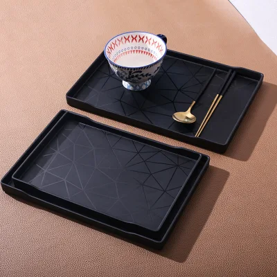Wholesale Rectangular Melamine Tray 13.5 Inch Tea Tray Matte Black Melamine Serving Tray for Restaurant Hotels Kitchen