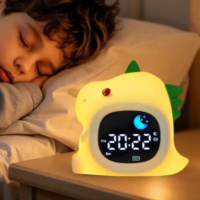 Digital Alarm Clock with Cartoon Animal Design Color-Changing Night Light & Music-Gift for Kids