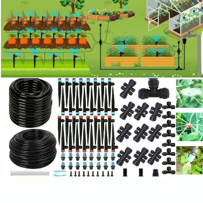 DaringFish Plastic Garden Drip Irrigation Kit Automatic Watering System with Sprinklers & Drip Tubing for Greenhouse & Patio