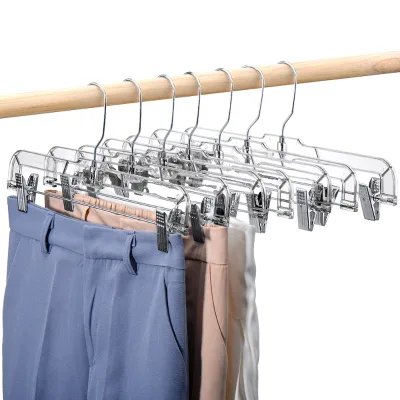 Wholesale Thickening Clear Transparent Plastic Clothing Skirt Pant Laundry Hangers With Clips