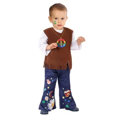 Kids Hippie Costume Set 70s Boho Halloween Outfit Vest Pants Top for Boys Girls