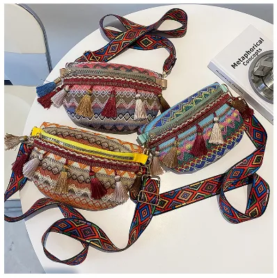 2024 New Arrival Product Ladies Handbag Ethnic Style Messenger Tassel Woven Wholesale Handbags Crossbody Chest Bag