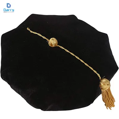 High Quality Black Velvet PHD Tudor Bonnets With Tassels Doctoral Headmaster Graduation Gown Cap
