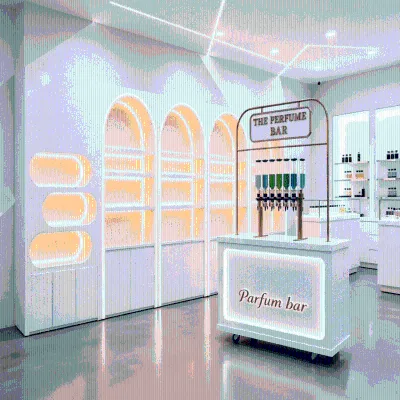 Custom Logo Perfume Store Display Counters and Wall Showcase Elegant Fragrance Cosmetic Perfume Shop Interior Decoration