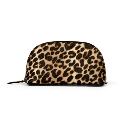 Factory Custom High Quality Vegan Leather Organizer Bag Leopard Pattern PU Leather Half Round DomeCosmetic Bags