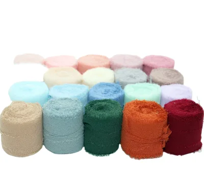 Custom 4CM Bouquet Wrapping Chiffon Ribbon Hand Tear Frayed Fringe Ribbon Roll Wholesale Party Decoration Gift Ribbon